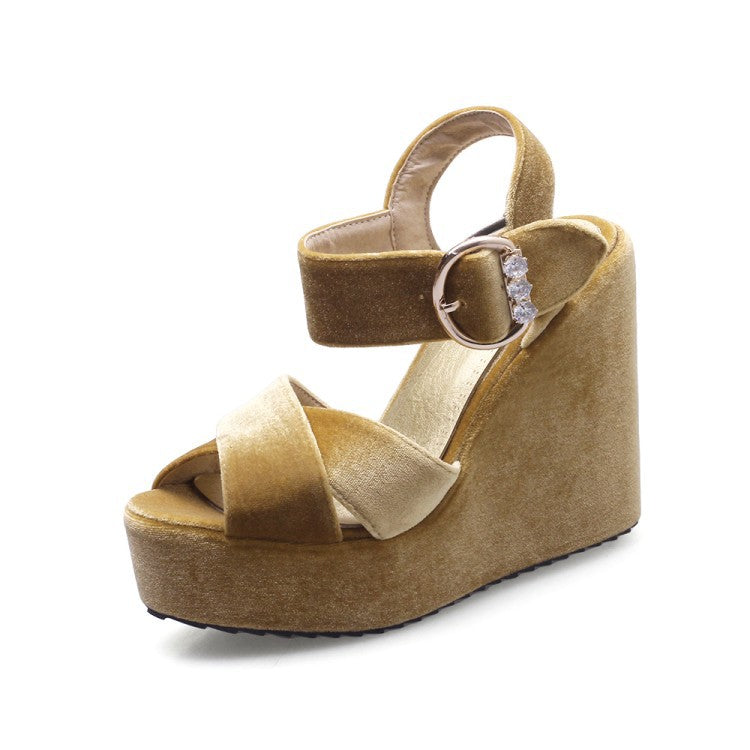 Velvet Women Platform Sandals Wedge Heels Shoes for Summer 4285 – meetfun