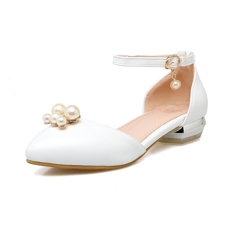Ankle Strap Pearl Toe Covered Women Flat Shoes 1941 – meetfun