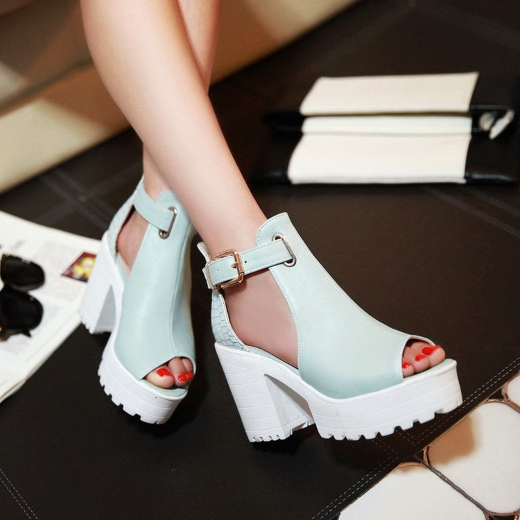 Ankle Strap Open Toe Platform Sandals Chunky High Heels Shoes Woman 6765