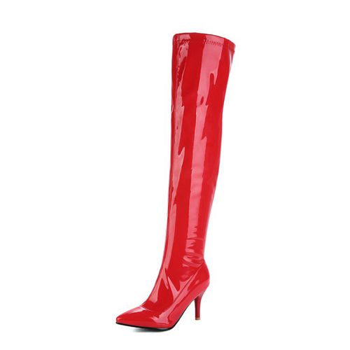Pointed Toe Zipper Women High Heel Knee High Boots