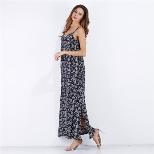 Vintage Crushed Print Sling V-neck Sexy Big-swinging Dress Women Dresses