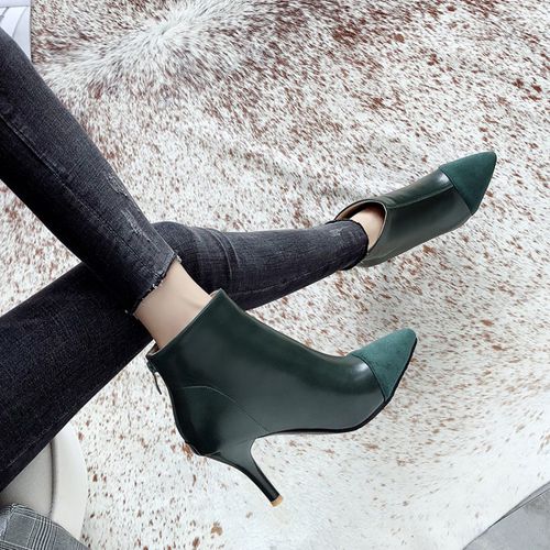 Pointed Toe Pu Leather Suede Women's High Heeled Stiletto Ankle Boots