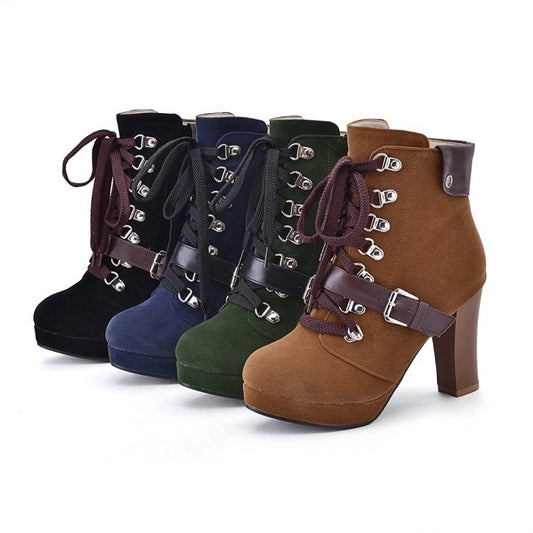 Women's Ankle Motorcycle Boots High Heels Shoes Autumn and Winter 9584