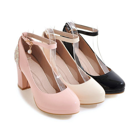 Women's Ankle Straps Sequin Platform High Heels Shoes 7884