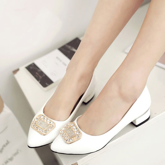 Pointed Toe Rhinestone Women Mid Heels Shoes 8645