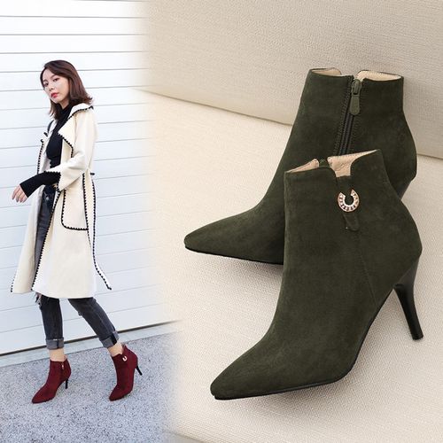 Pointed Toe Women's High Heeled Ankle Boots