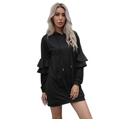 Solid Hooded Spring Summer Ruffle Skinny A-line Skirt Women Dresses