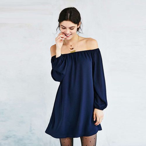 Spring One Neck Sexy Swing Skirt with Loose Middle Sleeve and Solid Off The Shoulder Women Dresses