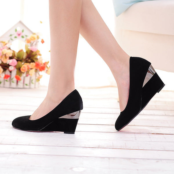 Women's Velvet High Heel Pumps Wedges Shoes 6112