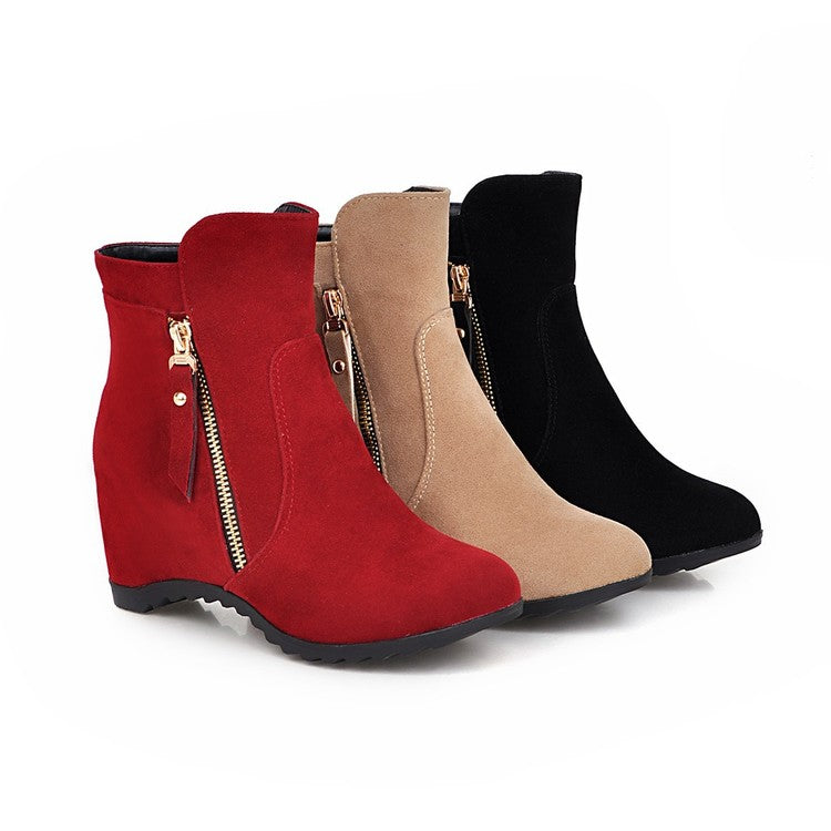 Autumn Winter Increased Wedge Boots Zip Women's Motorcycle Boots Shoes ...