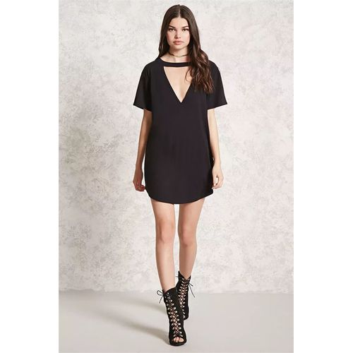 Sexy Chest Hollow Round Collar Short Sleeves Solid Color Medium Long T-shirt Women Dresses