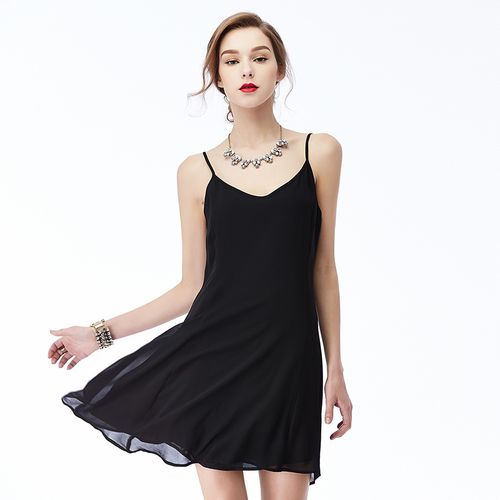 V-neck Sexy Suspender Skirt Chiffon Off Shoulder and Off Back Women Dresses