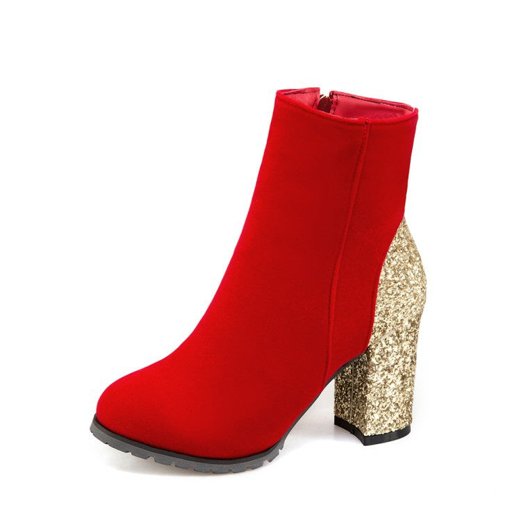 Women Sequined High Heel Ankle Boots