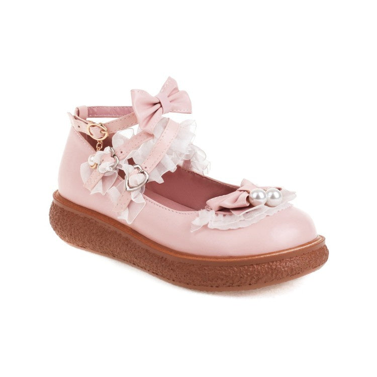Women's Mary Janes Shoes with Bowtie Pearl