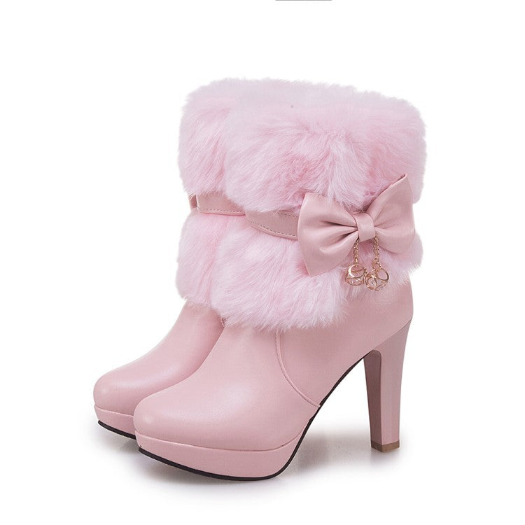 Women Shoes Thick Heel High Heel Warm Winter Platform Short Boots