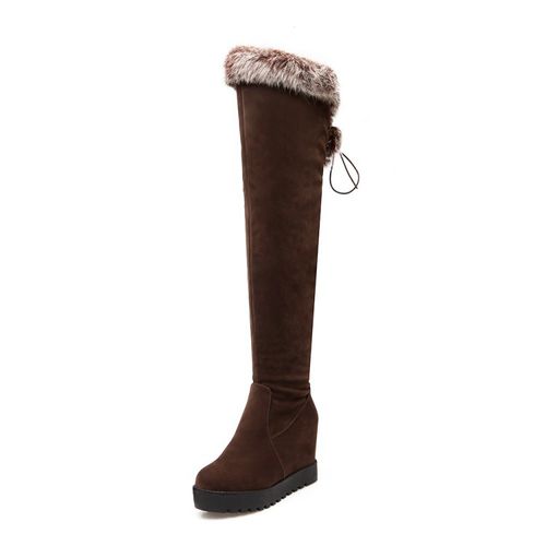 Women Fur Platform Wedges Tall Boots