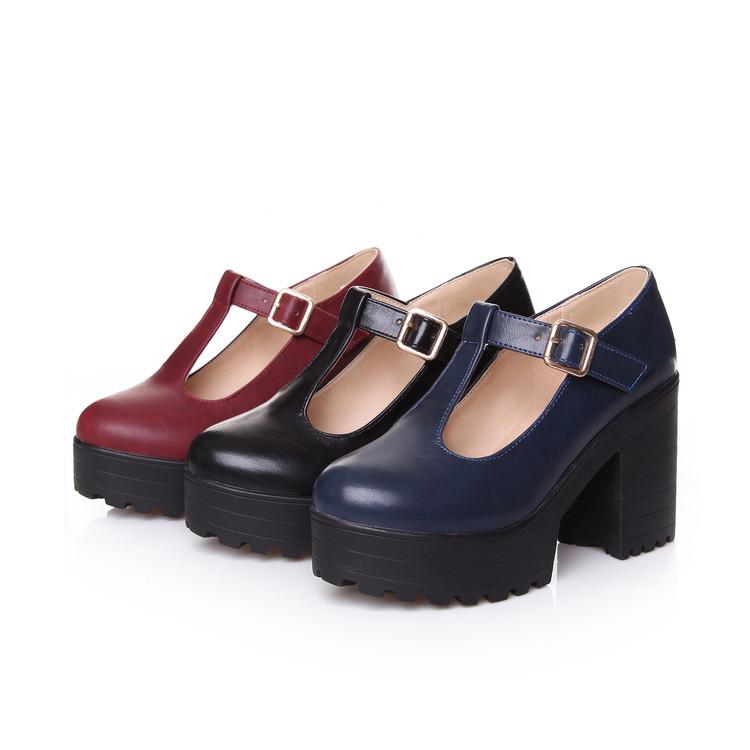 T Strap Platform Chunky Heel Chunky Pumps Shoes Woman