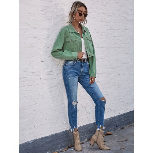 Fashion Casual Daily Denim Turn-down Collar Short Women Jackets