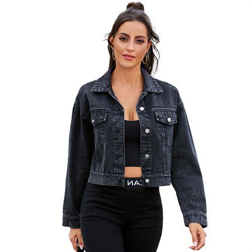 Retro Fashion Turn-down Collar Denim Short Women Jackets