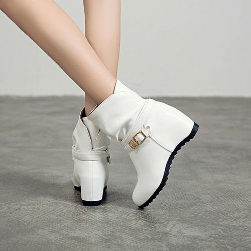 Women Buckle Wedges Heels Short Boots Winter Shoes