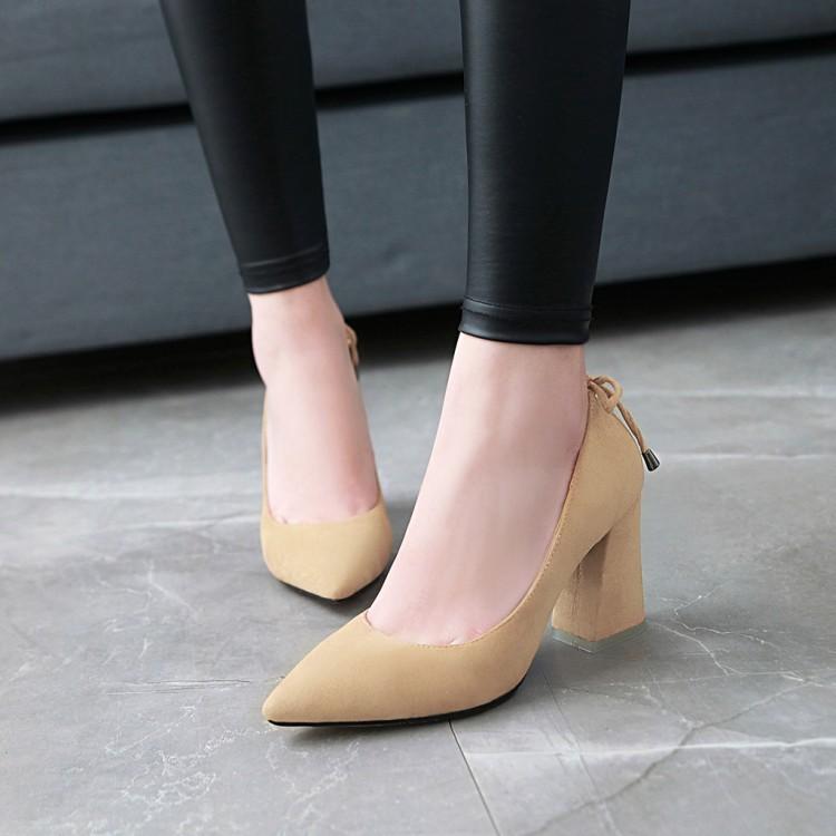 Pointed Toe Women High Heels Chunky Pumps Shoes Woman
