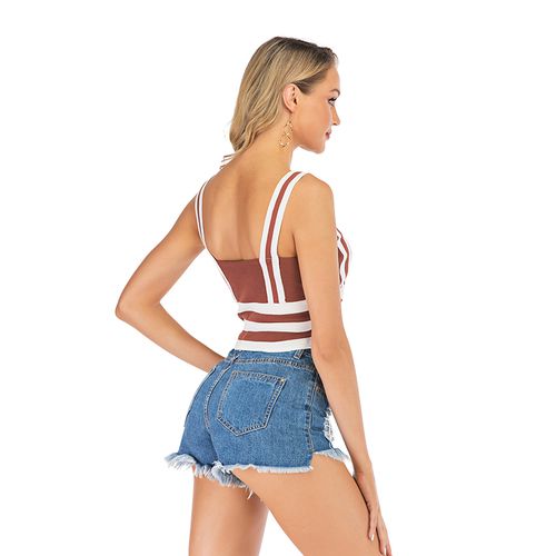 Summer Slimming Bottoms Women Striped Color Ultra-short Sling Tank Top
