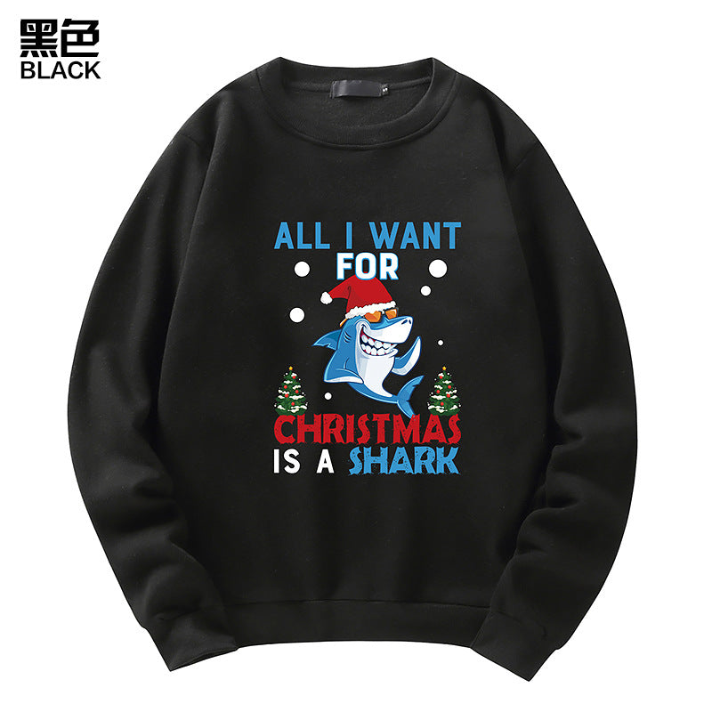Men's Christmas Shark Print Crew Neck Sweatshirt