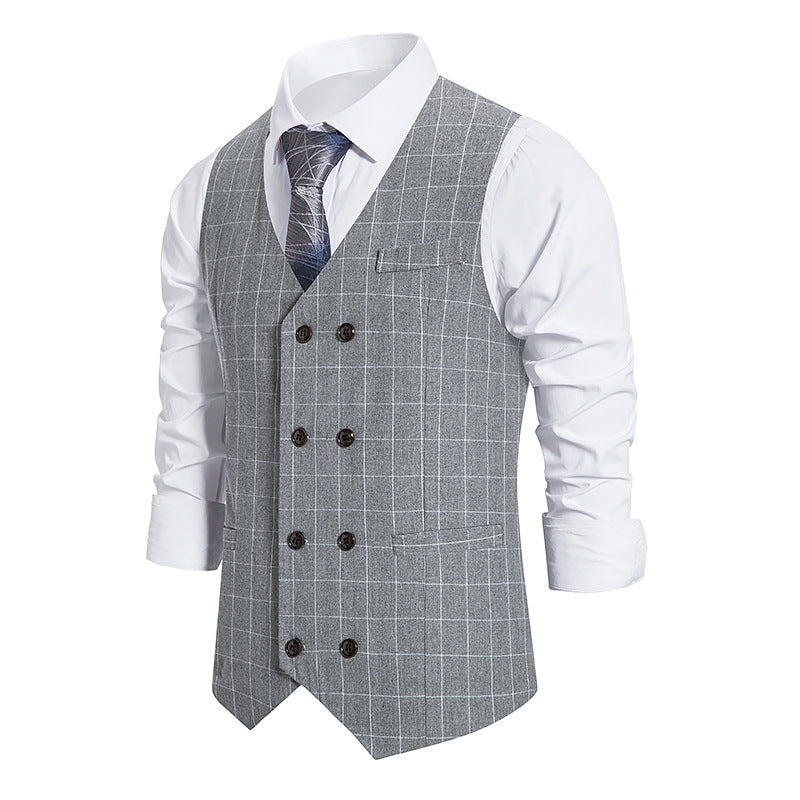 Men's Plaid Double-breasted Waistcoat Suit