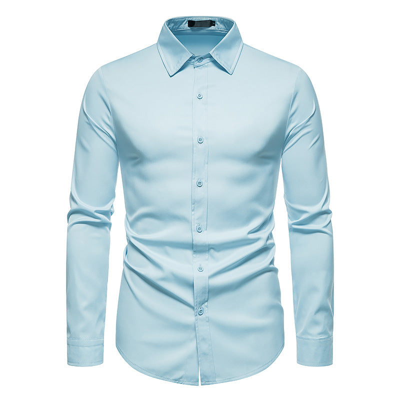 Men's Hollow Solid Color Button Shirt Slim Fit Formal Shirt