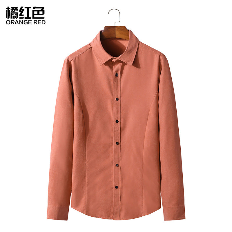 Men's Long-sleeved Solid Color Retro Button-down Shirt Slim-fit Formal Shirt