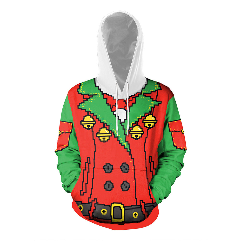 Couple Christmas Print Long Sleeve Pullover Hoodie