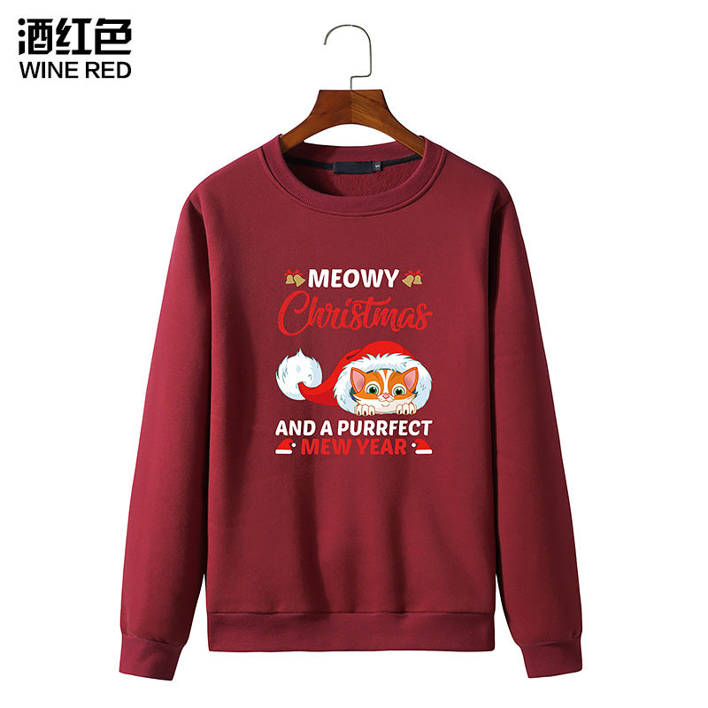 Men's Christmas Cat Print Round Neck Long Sleeve Sweatshirt