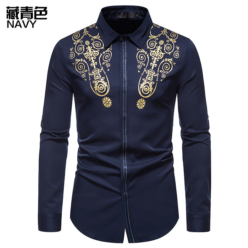 Men's Long Sleeve Printed Button Shirt Slim Fit Formal Shirt