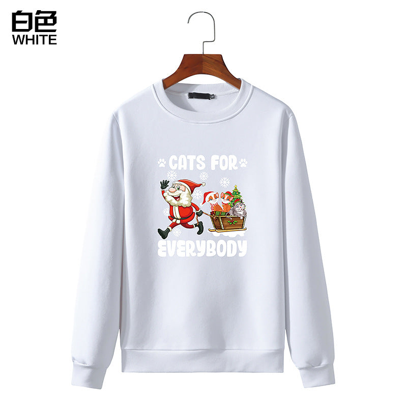 Christmas Cat Print Round Neck Long Sleeve Sweatshirt