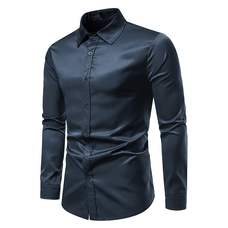 Men's Hollow Solid Color Button Shirt Slim Fit Formal Shirt