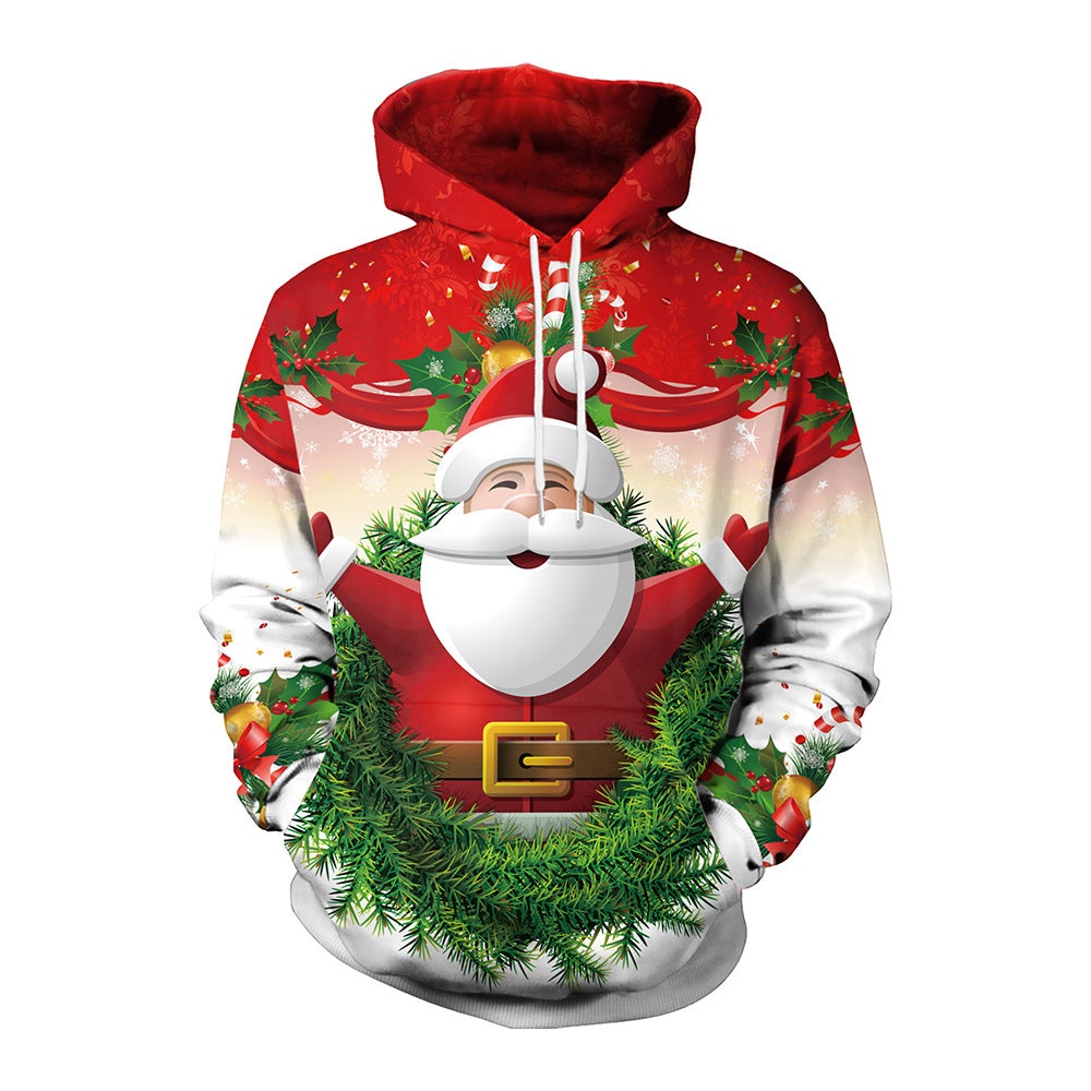 Santa Print Casual Pullover Hooded Sweater Jacket