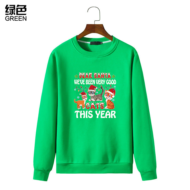 Men's Christmas Cat Print Round Neck Long Sleeve Sweatshirt