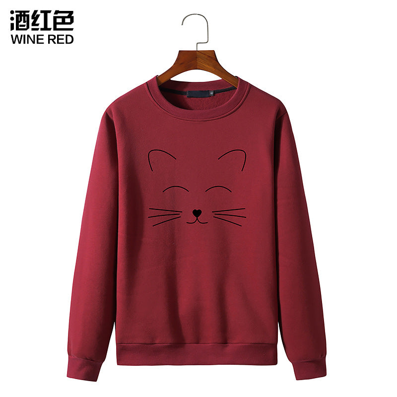 Round Neck Cat Printed Long Sleeved Sweatshirt