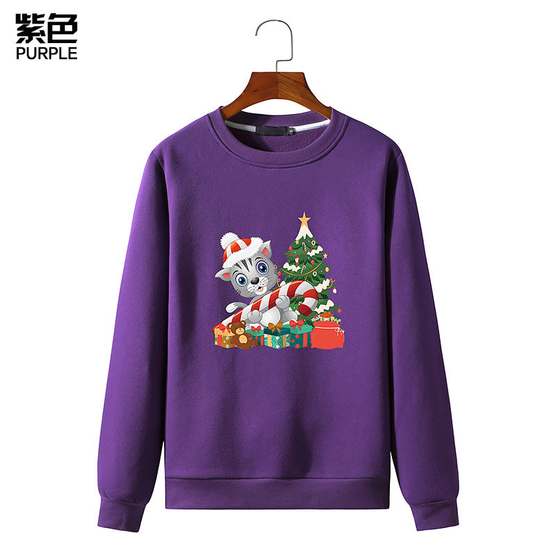 Men's Christmas Cat Print Round Neck Long Sleeve Sweatshirt