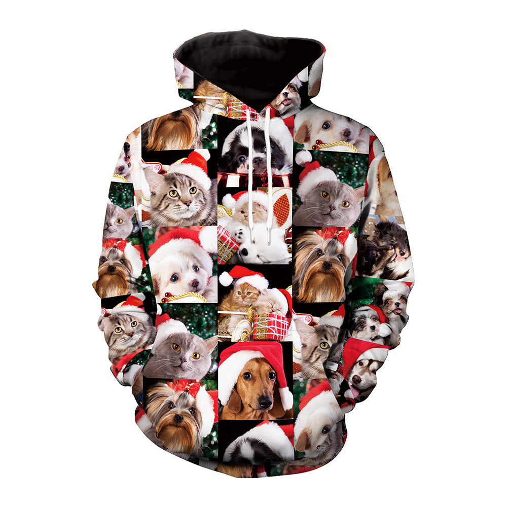 Christmas Couple Animal Print Christmas Pullover Hoodie