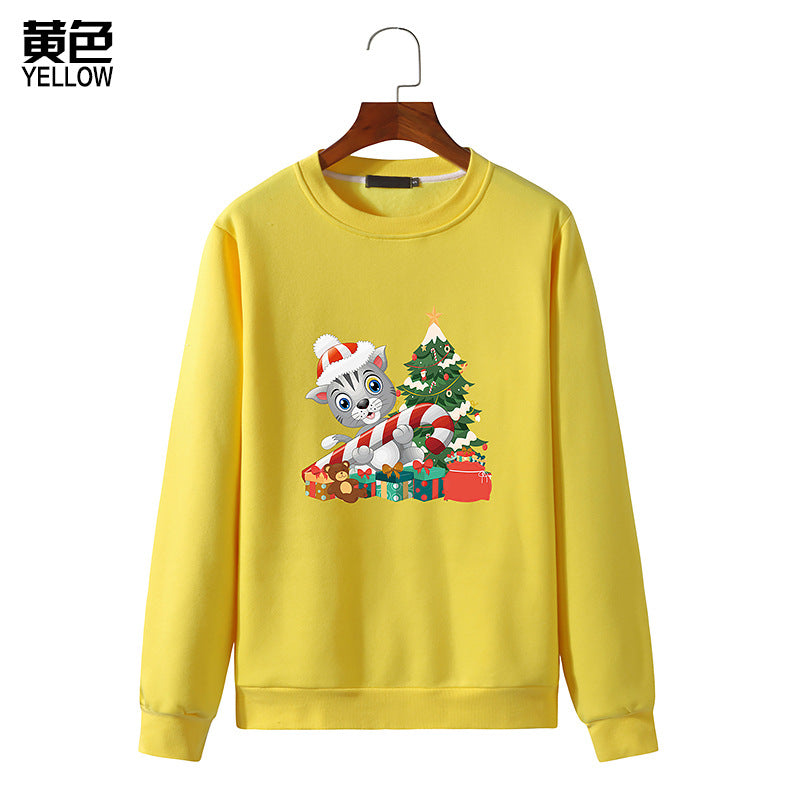 Men's Christmas Cat Print Round Neck Long Sleeve Sweatshirt