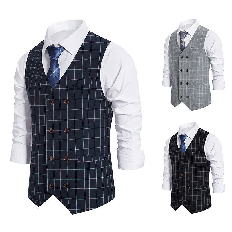 Men's Plaid Double-breasted Waistcoat Suit