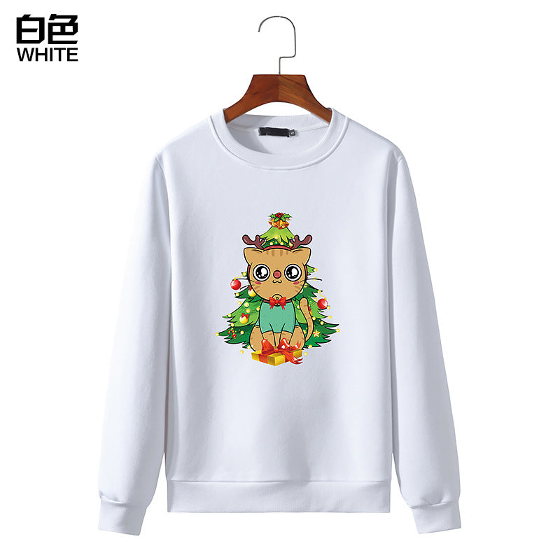 Men's Christmas Cat Print Round Neck Long Sleeve Sweatshirt