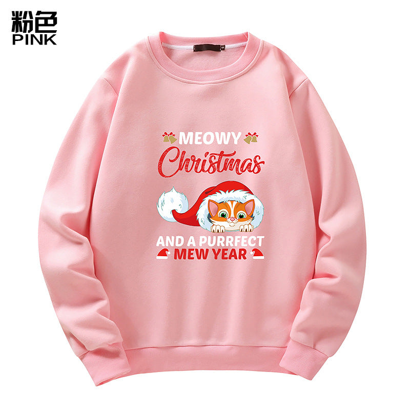 Christmas Cat Print Crew Neck Sweatshirt