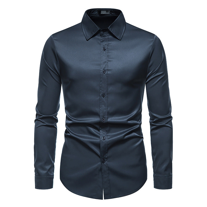 Men's Hollow Solid Color Button Shirt Slim Fit Formal Shirt