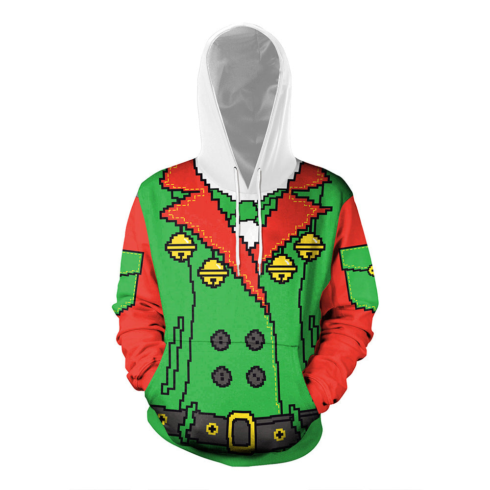 Couple Christmas Print Casual Pullover Hooded Sweater Jacket