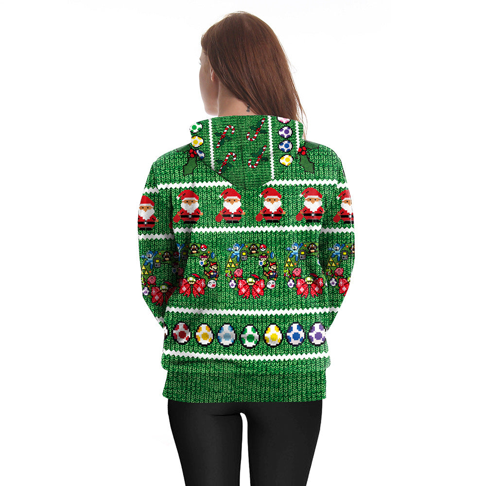 Couple Casual Long-sleeved Christmas Print Hooded Sweater