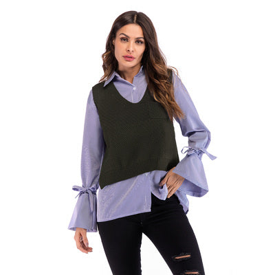 Solid-colored Vest Sweater Women's Spring Loose V Collar Knitted Vest