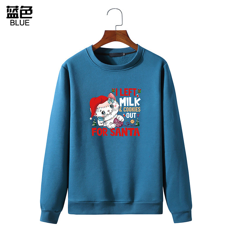 Men's Christmas Cat Print Round Neck Long Sleeve Sweatshirt