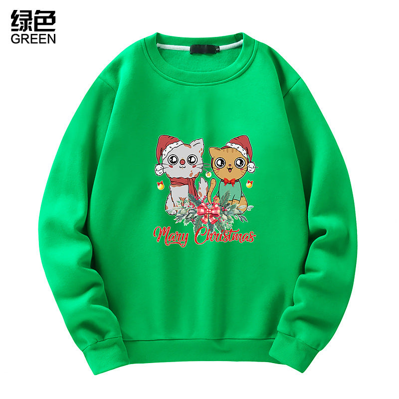 Men's Christmas Cat Print Crew Neck Sweatshirt